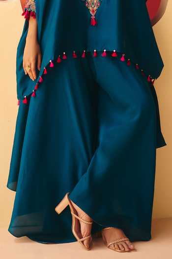 Buy Mrunalini Rao Blue Silk V-neck Kayra Neckline Embroidered Kurta And Flared Pant Set Online at Aza Fashions Buy_Mrunalini Rao_Blue Silk V-neck Kayra Neckline Embroidered Kurta And Flared Pant Set _Online_at_Aza_Fashions