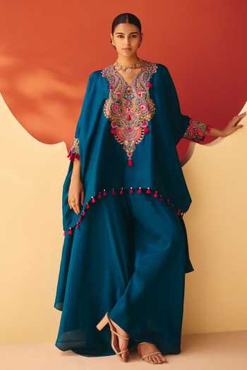 Mrunalini Rao Kayra Neckline Embroidered Kurta & Flared Pant Set 