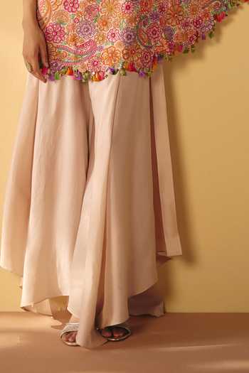 Buy_Mrunalini Rao_Ivory Silk, Cotton One Shoulder, Bandeau Neck Pranavi Cape Pant Set _Online_at_Aza_Fashions