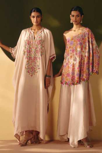 Shop_Mrunalini Rao_Ivory Silk Avira Embroidered Kaftan _Online_at_Aza_Fashions