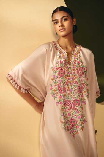 Mrunalini Rao_Ivory Silk Avira Embroidered Kaftan _at_Aza_Fashions