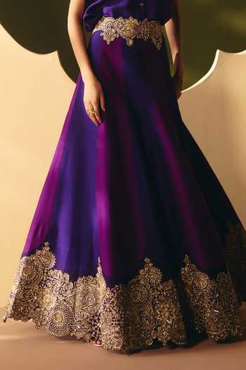 Shop Mrunalini Rao Purple , Raw Mandarin Collar Kosha Shirt With Flared Skirt Online at Aza Fashions Shop_Mrunalini Rao_Purple , Raw Mandarin Collar Kosha Shirt With Flared Skirt _Online_at_Aza_Fashions
