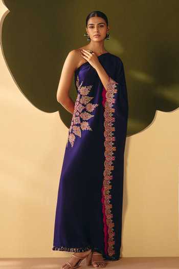 Mrunalini Rao_Purple Silk One Shoulder Veeranshi Embroidered Kaftan _Online_at_Aza_Fashions