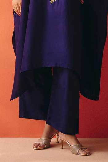 Buy_Mrunalini Rao_Purple Silk Round Neck Uma Kaftan Kurta And Pant Set _Online_at_Aza_Fashions
