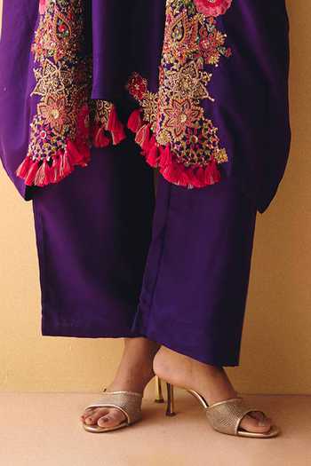 Buy Mrunalini Rao Purple Silk V-neck, Yes Vasundhara Embroidered Kurta And Pant Set Online at Aza Fashions Buy_Mrunalini Rao_Purple Silk V-neck, Yes Vasundhara Embroidered Kurta And Pant Set _Online_at_Aza_Fashions