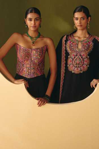 Shop Mrunalini Rao Multi Color Raw , Zari, Stones Ameya Embroidered Corset And Skirt Set Online at Aza Fashions Shop_Mrunalini Rao_Multi Color Raw , Zari, Stones Ameya Embroidered Corset And Skirt Set _Online_at_Aza_Fashions