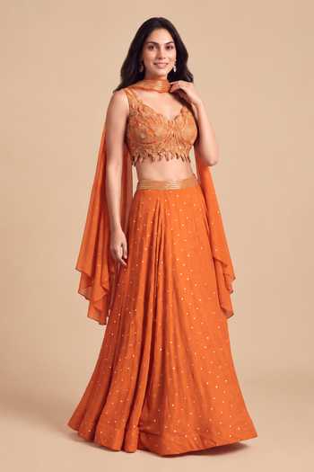 Two Sisters By Gyans Orange Embellished Lehenga Set
