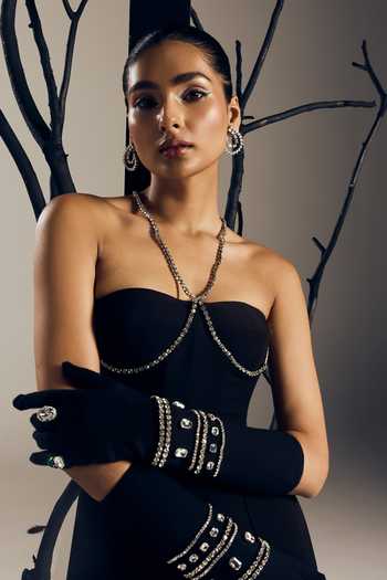 Tisharth By Shivani Black Polyester Bandeau Neck Jewelled Bustier With Flared Pant Online at Aza Fashions Tisharth By Shivani_Black Polyester Bandeau Neck Jewelled Bustier With Flared Pant _Online_at_Aza_Fashions