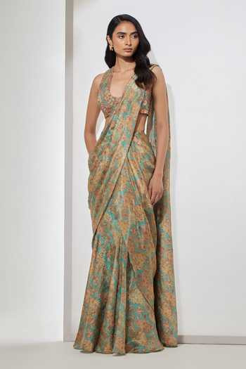 Aum By Asit And Ashima Paisley Shimmer Foil Print Saree & Blouse 
