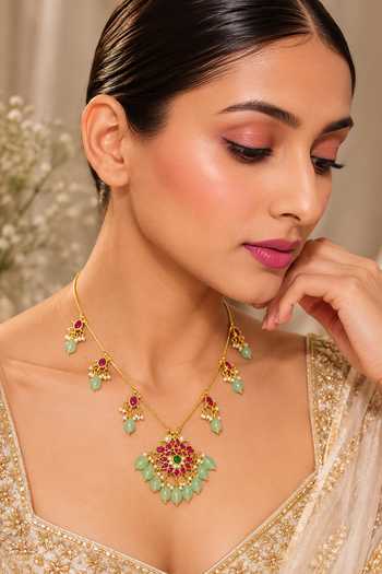 Queens Jewels Mint Petal Kundan Necklace 