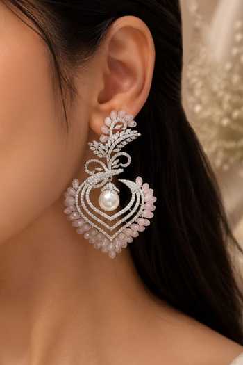 Queens Jewels Pink Blossom Pearl American Diamond Earrings 