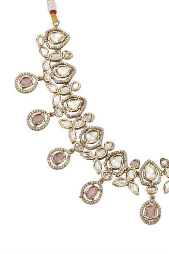 Shop Nazaakat By Samara Singh Gold Plated Embellished Choker Necklace With Earrings Shop_Nazaakat By Samara Singh_Gold Plated Embellished Choker Necklace With Earrings