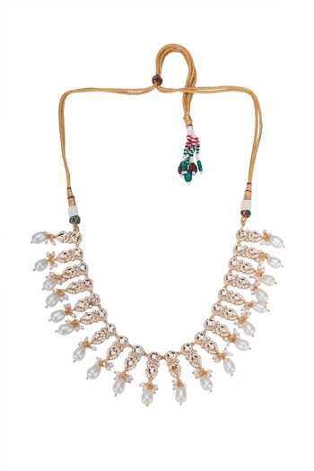 Nazaakat By Samara Singh Gold Plated Embellished Necklace With Drop Earrings Online at Aza Fashions Nazaakat By Samara Singh_Gold Plated Embellished Necklace With Drop Earrings _Online_at_Aza_Fashions