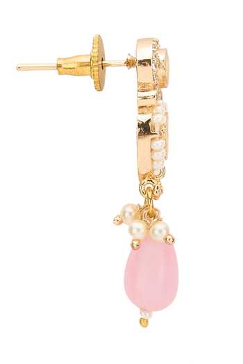 Shop Nazaakat By Samara Singh Gold Plated Pastel Stone Drop Necklace With Earrings Shop_Nazaakat By Samara Singh_Gold Plated Pastel Stone Drop Necklace With Earrings