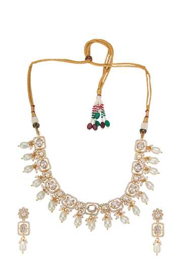 Nazaakat By Samara Singh Stone Drop Choker Necklace & Earrings Set