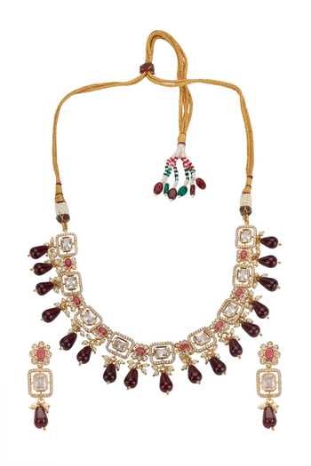 Nazaakat By Samara Singh Stone Drop Choker With Drop Earrings