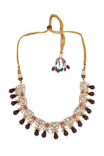 Nazaakat By Samara Singh Gold Plated Stone Choker With Earrings Online at Aza Fashions Nazaakat By Samara Singh_Gold Plated Stone Choker With Earrings _Online_at_Aza_Fashions