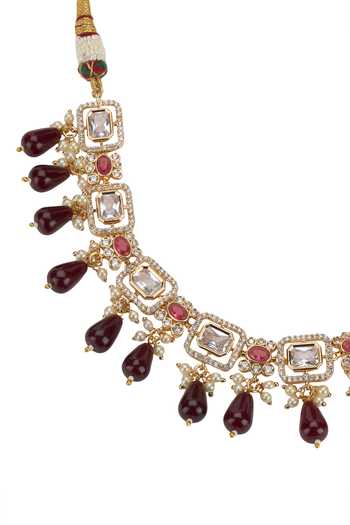 Shop Nazaakat By Samara Singh Gold Plated Stone Choker With Earrings Online at Aza Fashions Shop_Nazaakat By Samara Singh_Gold Plated Stone Choker With Earrings _Online_at_Aza_Fashions