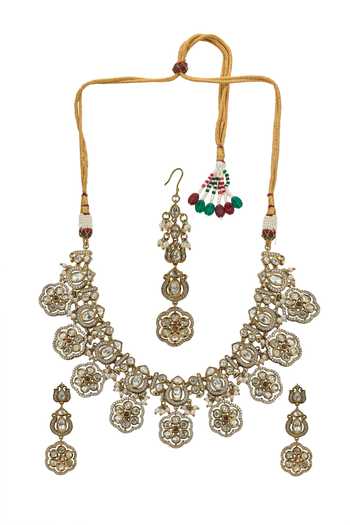 Nazaakat By Samara Singh Embellished Floral Drop Necklace Set