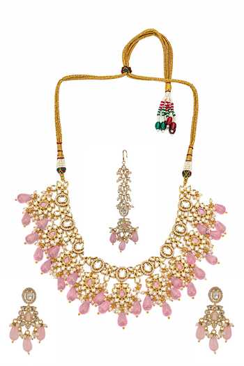Nazaakat By Samara Singh Pastel Stone Drop Embellished Necklace Set