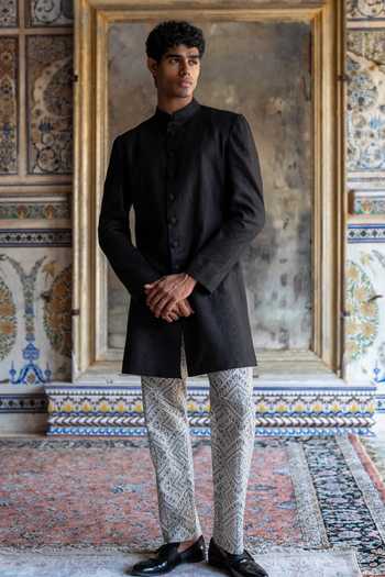 Dash And Dot Black Cotton, Linen Geometric Printed Pant at Aza Fashions Dash And Dot_Black Cotton, Linen Geometric Printed Pant _at_Aza_Fashions