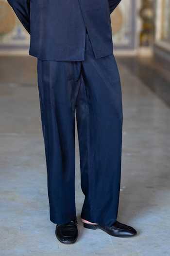 Dash And Dot Blue Viscose Straight Cut Pant Online at Aza Fashions Dash And Dot_Blue Viscose Straight Cut Pant _Online_at_Aza_Fashions