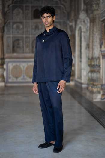 Dash And Dot Blue Viscose Straight Cut Pant at Aza Fashions Dash And Dot_Blue Viscose Straight Cut Pant _at_Aza_Fashions