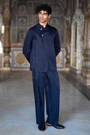 Buy Dash And Dot Blue Viscose Straight Cut Pant Buy_Dash And Dot_Blue Viscose Straight Cut Pant
