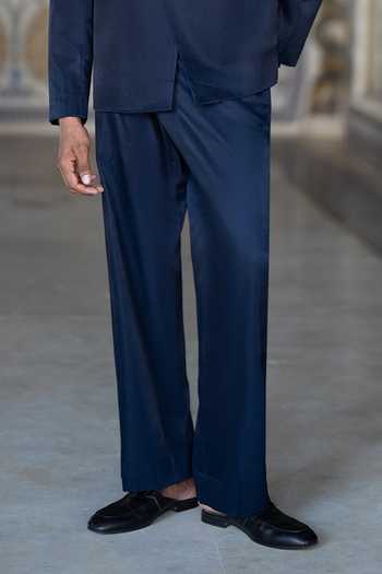 Dash And Dot Blue Viscose Asymmetric Jacket And Pant Set Online at Aza Fashions Dash And Dot_Blue Viscose Asymmetric Jacket And Pant Set _Online_at_Aza_Fashions