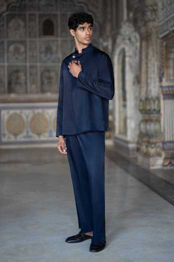 Buy Dash And Dot Blue Viscose Asymmetric Jacket And Pant Set Online at Aza Fashions Buy_Dash And Dot_Blue Viscose Asymmetric Jacket And Pant Set _Online_at_Aza_Fashions