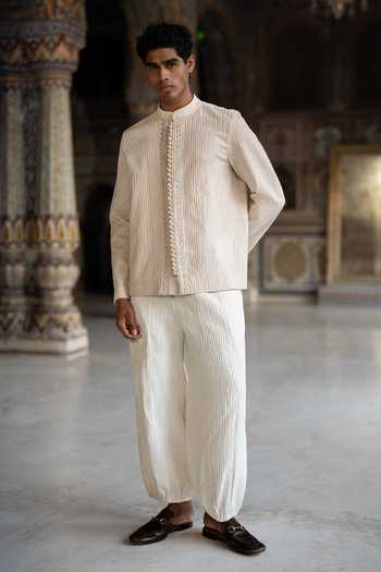 Dash And Dot Off White Polyester Dori Embroidered Textured Shirt Online at Aza Fashions Dash And Dot_Off White Polyester Dori Embroidered Textured Shirt _Online_at_Aza_Fashions