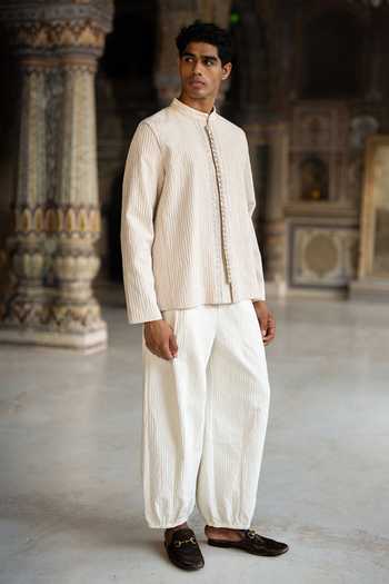 Buy Dash And Dot Off White Polyester Dori Embroidered Textured Shirt Online at Aza Fashions Buy_Dash And Dot_Off White Polyester Dori Embroidered Textured Shirt _Online_at_Aza_Fashions
