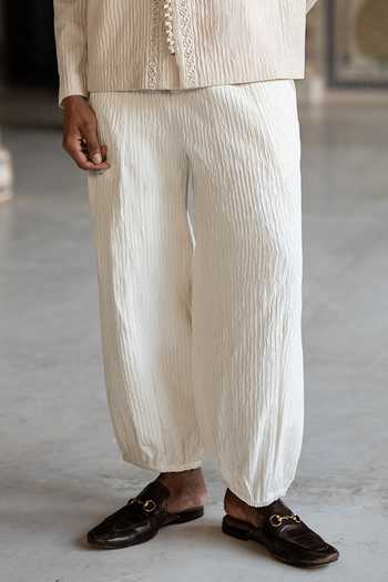 Dash And Dot Ivory Polyester Dori Embroidered Textured Shirt And Barrel Pant Set Online at Aza Fashions Dash And Dot_Ivory Polyester Dori Embroidered Textured Shirt And Barrel Pant Set _Online_at_Aza_Fashions