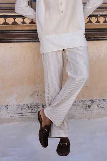 Dash And Dot Ivory Viscose, Nylon Embroidered Striped Straight-cut Pant Online at Aza Fashions Dash And Dot_Ivory Viscose, Nylon Embroidered Striped Straight-cut Pant _Online_at_Aza_Fashions
