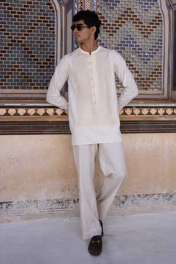 Buy Dash And Dot Ivory Viscose, Nylon Embroidered Striped Straight-cut Pant Online at Aza Fashions Buy_Dash And Dot_Ivory Viscose, Nylon Embroidered Striped Straight-cut Pant _Online_at_Aza_Fashions