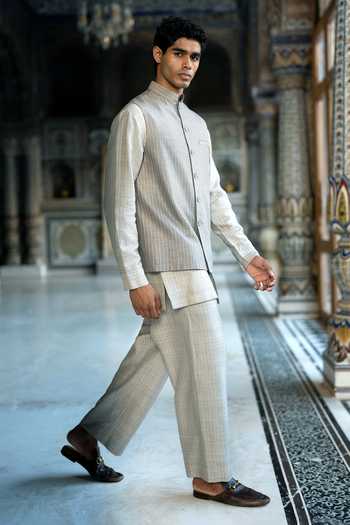 Buy Dash And Dot Grey Viscose Embroidered Striped Pant Buy_Dash And Dot_Grey Viscose Embroidered Striped Pant