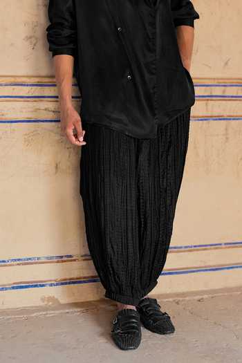 Dash And Dot Black Viscose Crushed Crinkled Pant Online at Aza Fashions Dash And Dot_Black Viscose Crushed Crinkled Pant _Online_at_Aza_Fashions