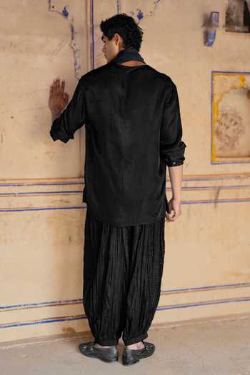 Dash And Dot Draped Collar Overlapped Shirt & Pant Set 