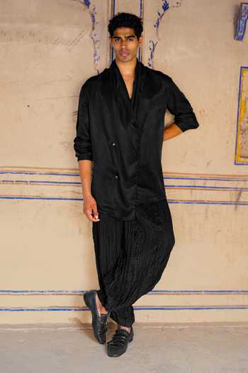 Dash And Dot Draped Collar Overlapped Shirt & Pant Set 