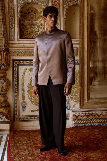 Dash And Dot Gold Lurex Banarasi Metallic Blazer at Aza Fashions Dash And Dot_Gold Lurex Banarasi Metallic Blazer _at_Aza_Fashions