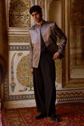 Buy Dash And Dot Gold Lurex Banarasi Metallic Blazer Buy_Dash And Dot_Gold Lurex Banarasi Metallic Blazer