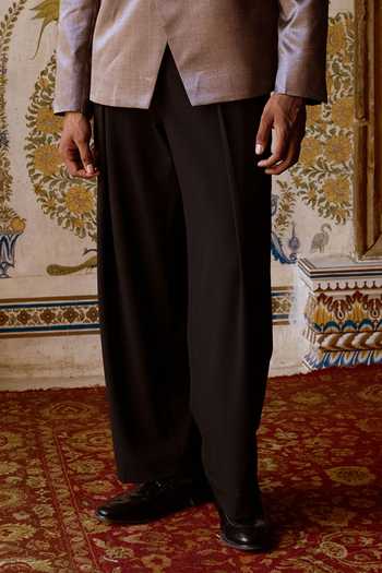 Dash And Dot_Black Viscose Satin Twill Straight Cut Pant _Online_at_Aza_Fashions