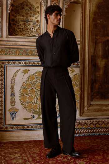 Shop_Dash And Dot_Black Viscose Satin Twill Straight Cut Pant 