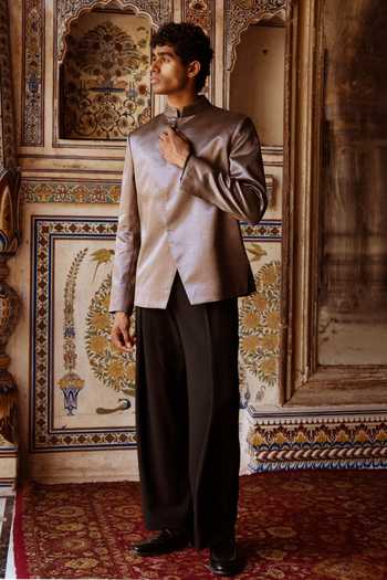 Shop Dash And Dot Black Viscose, Lurex Banarasi Blazer And Straight-cut Pant Online at Aza Fashions Shop_Dash And Dot_Black Viscose, Lurex Banarasi Blazer And Straight-cut Pant _Online_at_Aza_Fashions