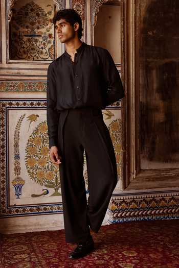 Dash And Dot Black Viscose, Lurex Banarasi Blazer And Straight-cut Pant at Aza Fashions Dash And Dot_Black Viscose, Lurex Banarasi Blazer And Straight-cut Pant _at_Aza_Fashions