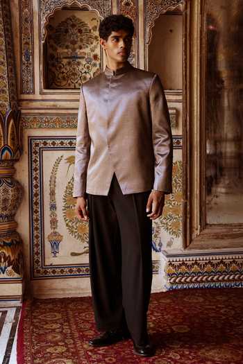 Shop Dash And Dot Black Viscose, Lurex Banarasi Blazer And Straight-cut Pant Shop_Dash And Dot_Black Viscose, Lurex Banarasi Blazer And Straight-cut Pant