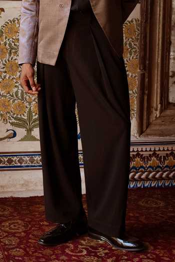 Buy Dash And Dot Black Viscose, Polyester, Lurex Banarasi Blazer And Straight Cut Pant Set Online at Aza Fashions Buy_Dash And Dot_Black Viscose, Polyester, Lurex Banarasi Blazer And Straight Cut Pant Set _Online_at_Aza_Fashions