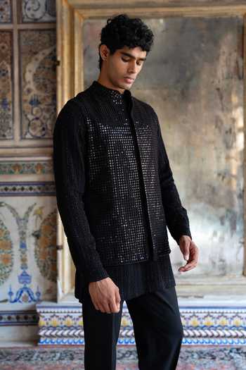 Dash And Dot Mirror Work Bundi Jacket 