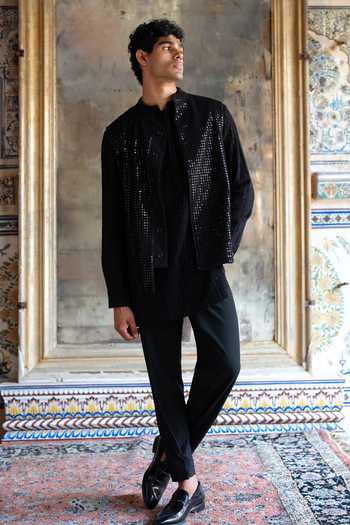 Buy Dash And Dot Black Viscose, Nylon Mirrors Work Bundi Jacket Online at Aza Fashions Buy_Dash And Dot_Black Viscose, Nylon Mirrors Work Bundi Jacket _Online_at_Aza_Fashions