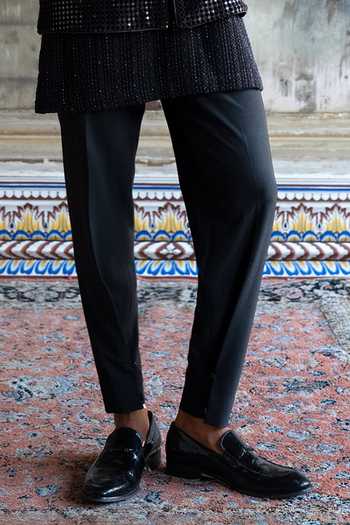 Dash And Dot Black Cotton, Viscose, Polyester, Mirror Work Bundi And Buttoned Cuff Pant Set Online at Aza Fashions Dash And Dot_Black Cotton, Viscose, Polyester, Mirror Work Bundi And Buttoned Cuff Pant Set _Online_at_Aza_Fashions
